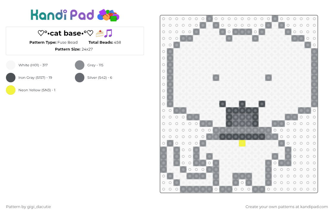 ♡°•cat base•°♡ 🍰🎵 - Fuse Bead Pattern by gigi_dacutie on Kandi Pad - white,gray,cute,kawaii,base