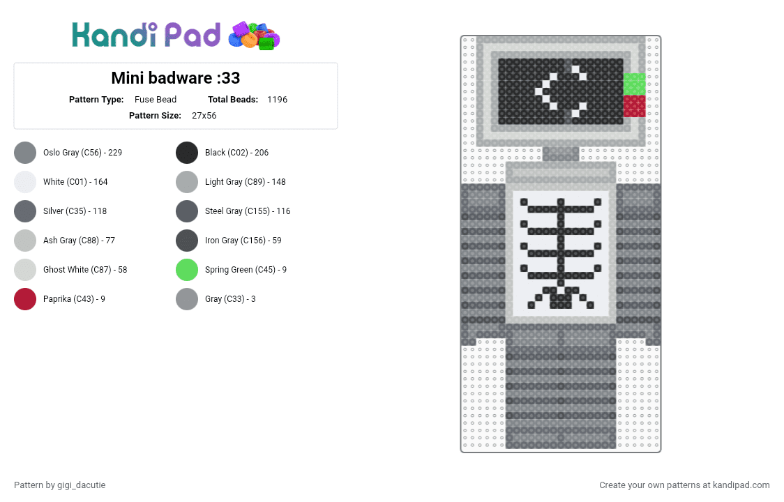 Mini badware :33 - Fuse Bead Pattern by gigi_dacutie on Kandi Pad - gray,dieofdeath,die of death,cute,kawaii,chibi,mini,badware,roblox