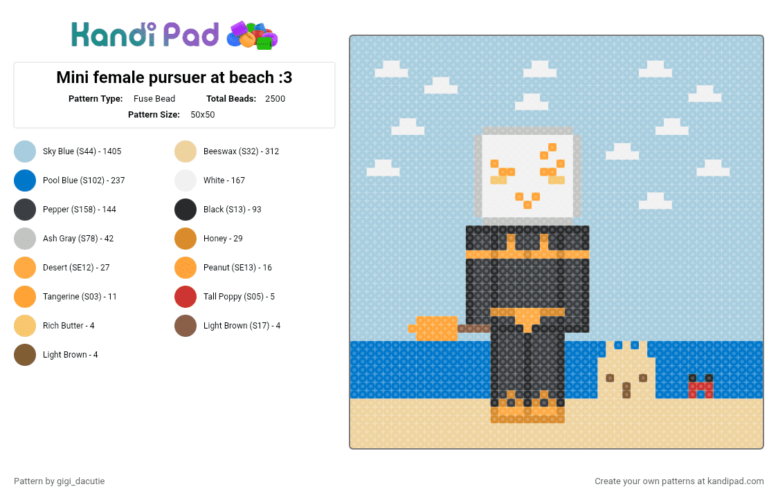 Mini female pursuer at beach :3 - Fuse Bead Pattern by gigi_dacutie on Kandi Pad - beige, chibi, cotdvacations, cute, die of death, genderswap, light blue, mini, pursuer, roblox