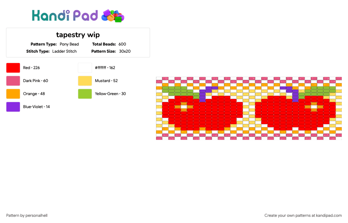 tapestry wip - Pony Bead Pattern by personalhell on Kandi Pad - red