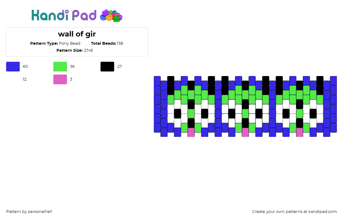 wall of gir - Pony Bead Pattern by personalhell on Kandi Pad - gir,invader zim,cartoon,character,cute,dog,tv show,green,blue