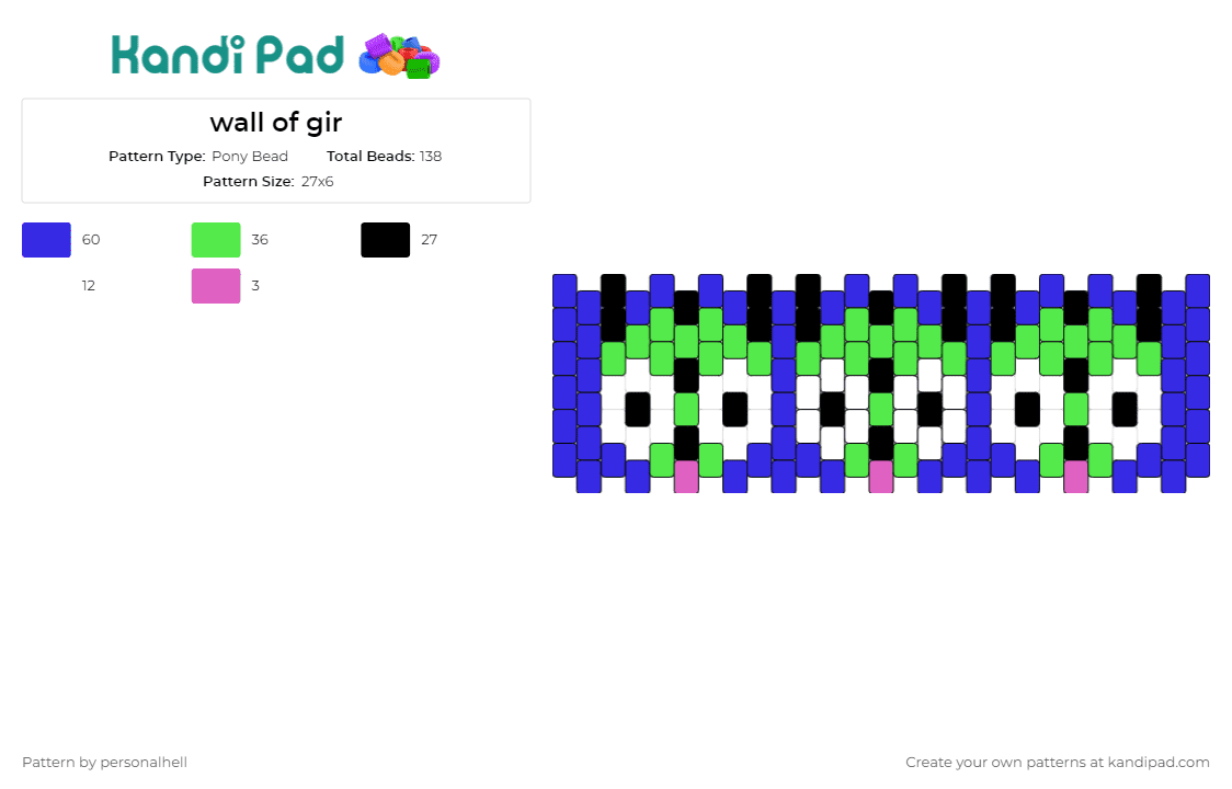 wall of gir - Pony Bead Pattern by personalhell on Kandi Pad - gir,invader zim,cuff,tv shows