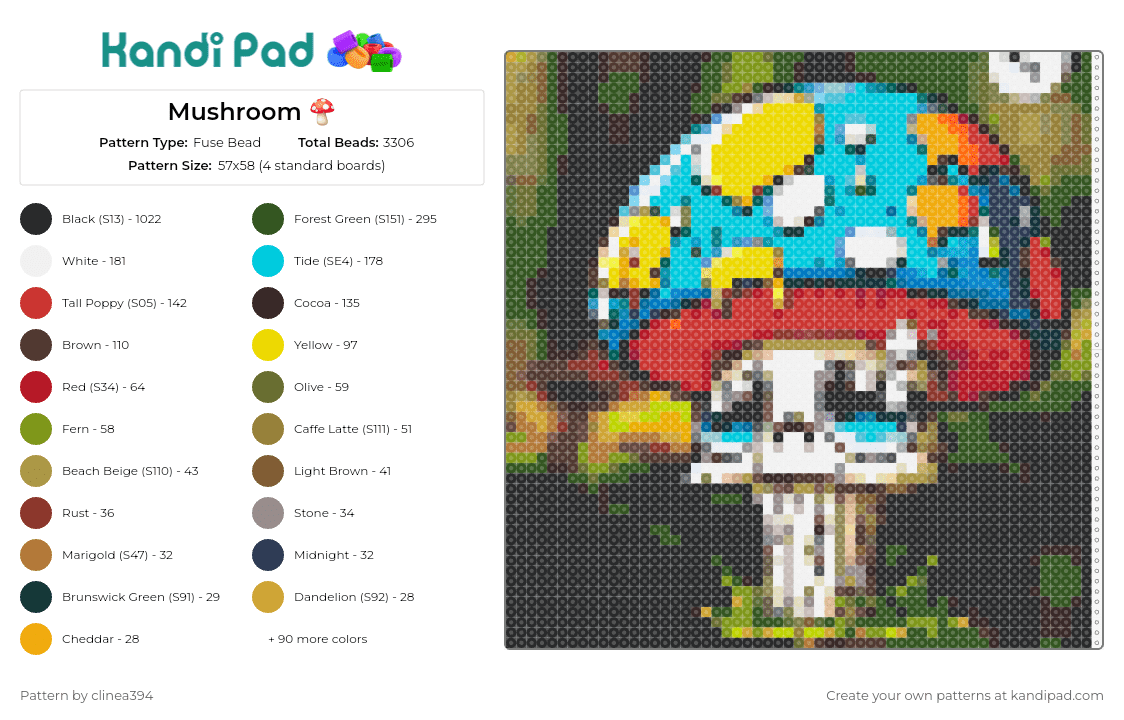 Mushroom - Fuse Bead Pattern by clinea394 on Kandi Pad - mushroom,sad,nature,whimsy,colorful,striking,unique,creative,contrast,presence,blue,white