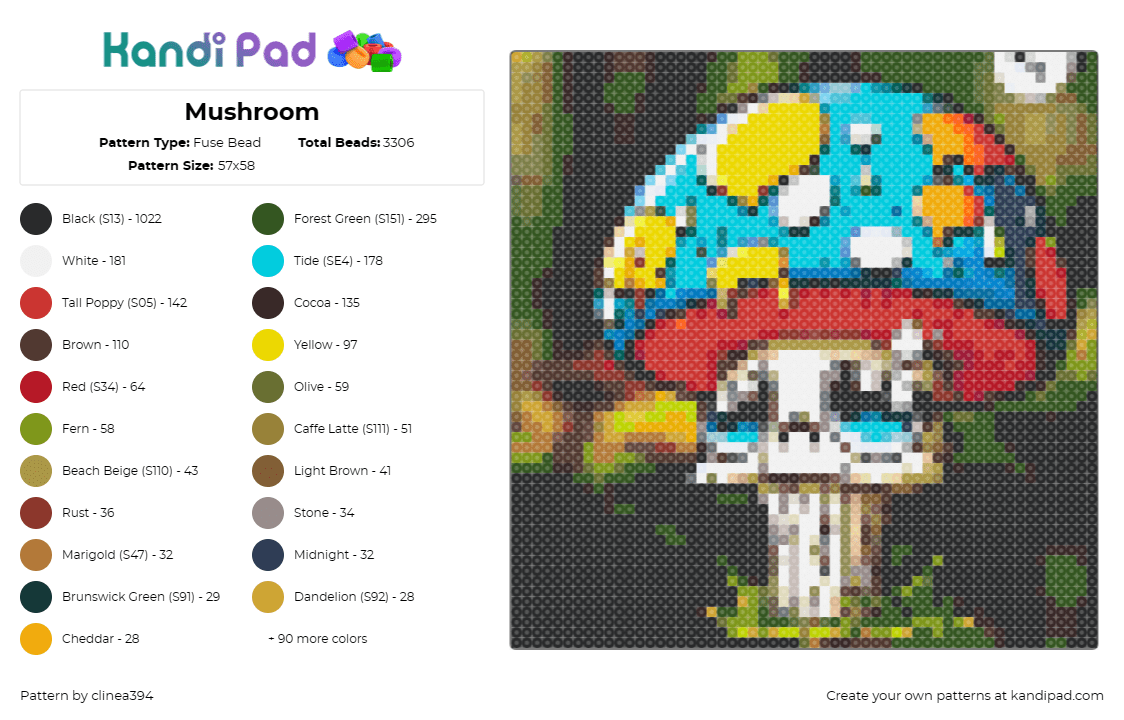 Mushroom - Fuse Bead Pattern by clinea394 on Kandi Pad - mushroom,sad,nature,colorful,striking,contrast,presence,blue,white