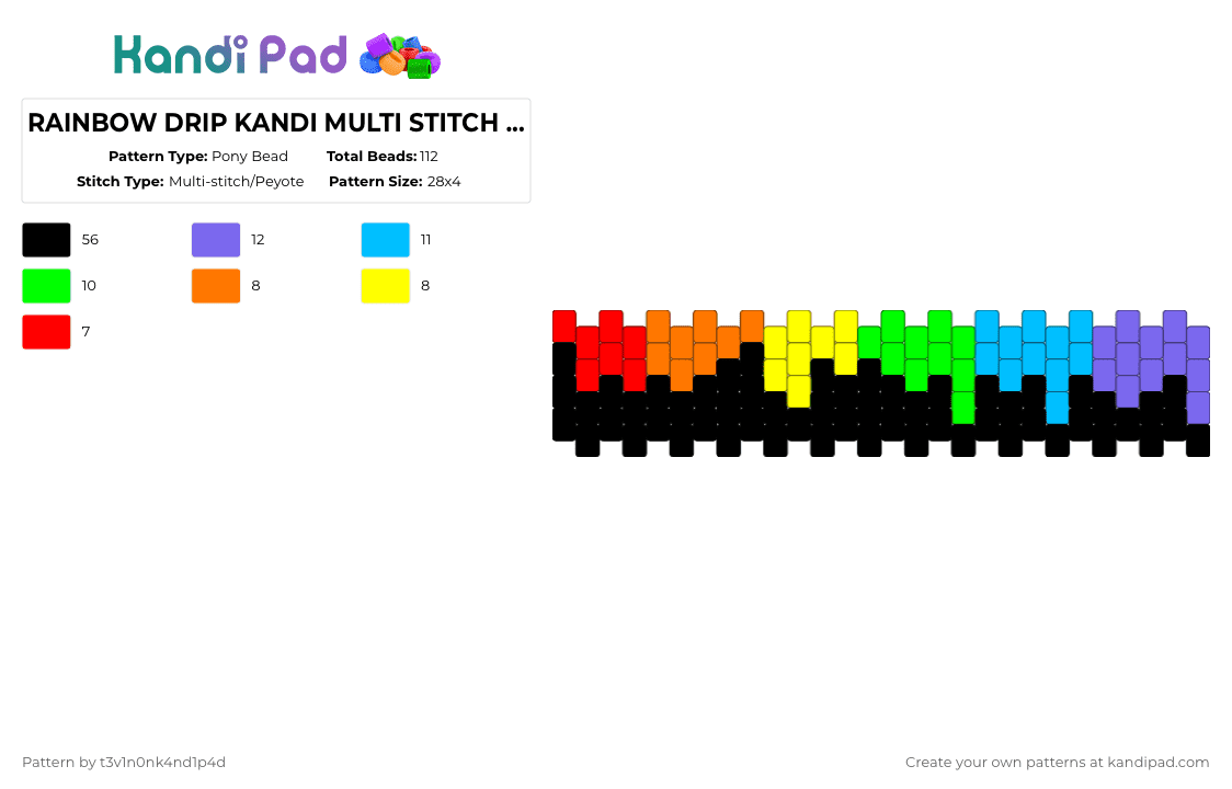 RAINBOW DRIP KANDI MULTI STITCH PATTERN - Pony Bead Pattern by t3v1n0nk4nd1p4d on Kandi Pad - black,green,light blue,blue