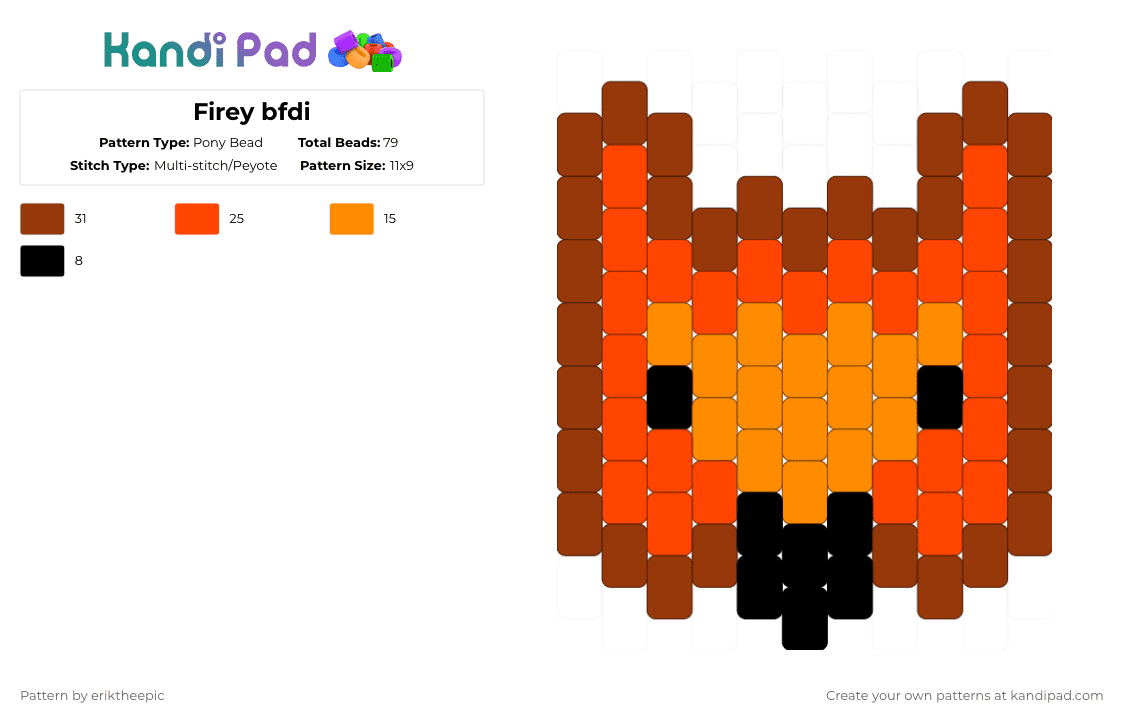 Firey bfdi - Pony Bead Pattern by eriktheepic on Kandi Pad - red,firey,battle for dream island,osc