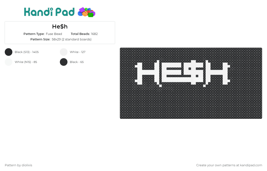 He$h - Fuse Bead Pattern by diolixis on Kandi Pad - hesh,dj,edm,music,bold,contrast,energy,rhythmic,underground,black,white