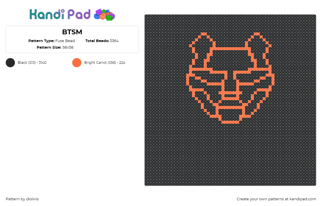 BTSM - Fuse Bead Pattern by diolixis on Kandi Pad - btsm,black tiger sex machine,logo,dj,edm,music,helmet,black,red