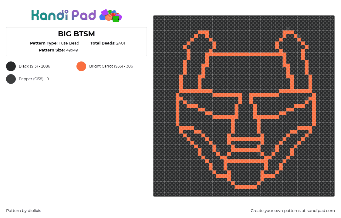 BIG BTSM - Fuse Bead Pattern by diolixis on Kandi Pad - btsm,black tiger sex machine,logo,dj,edm,music,helmet,outline,black,red