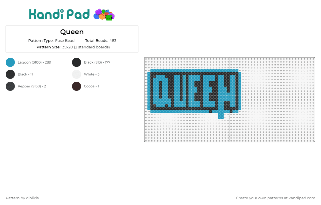 Queen - Fuse Bead Pattern by diolixis on Kandi Pad - queen,sullivan king,dj,music,edm,metal,homage,identity,blue,black