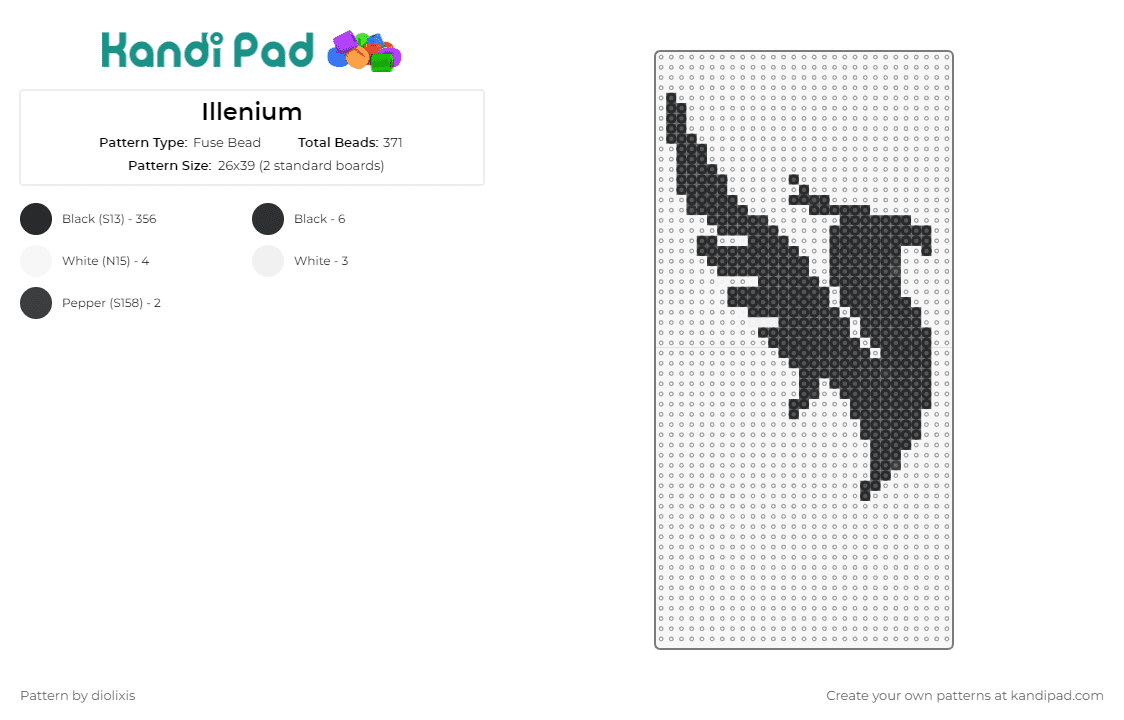 Illenium - Fuse Bead Pattern by diolixis on Kandi Pad - illenium,dj,edm,music,silhouette,bird,wings,unique,distinctive,black