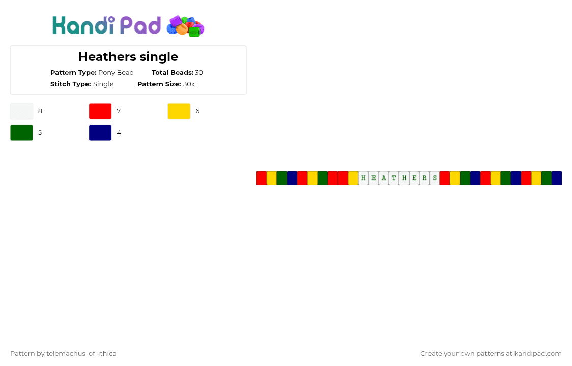 Heathers single - Pony Bead Pattern by telemachus_of_ithica on Kandi Pad - red,yellow