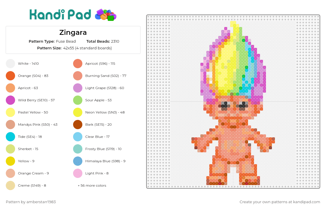 Zingara - Fuse Bead Pattern by amberstarr1983 on Kandi Pad - troll,zingara,music,colorful,whimsical,nostalgic,homage,playful,tan