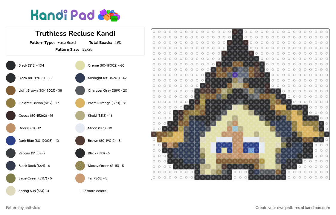 Truthless Recluse Kandi - Fuse Bead Pattern by cathylols on Kandi Pad - beige, colorful, gold, gray, tan