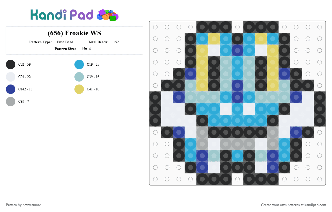 (656) Froakie WS - Fuse Bead Pattern by nevvermore on Kandi Pad - light blue,water pokemon,pokemon,starter pokemon,froakie,gen 6,kalos