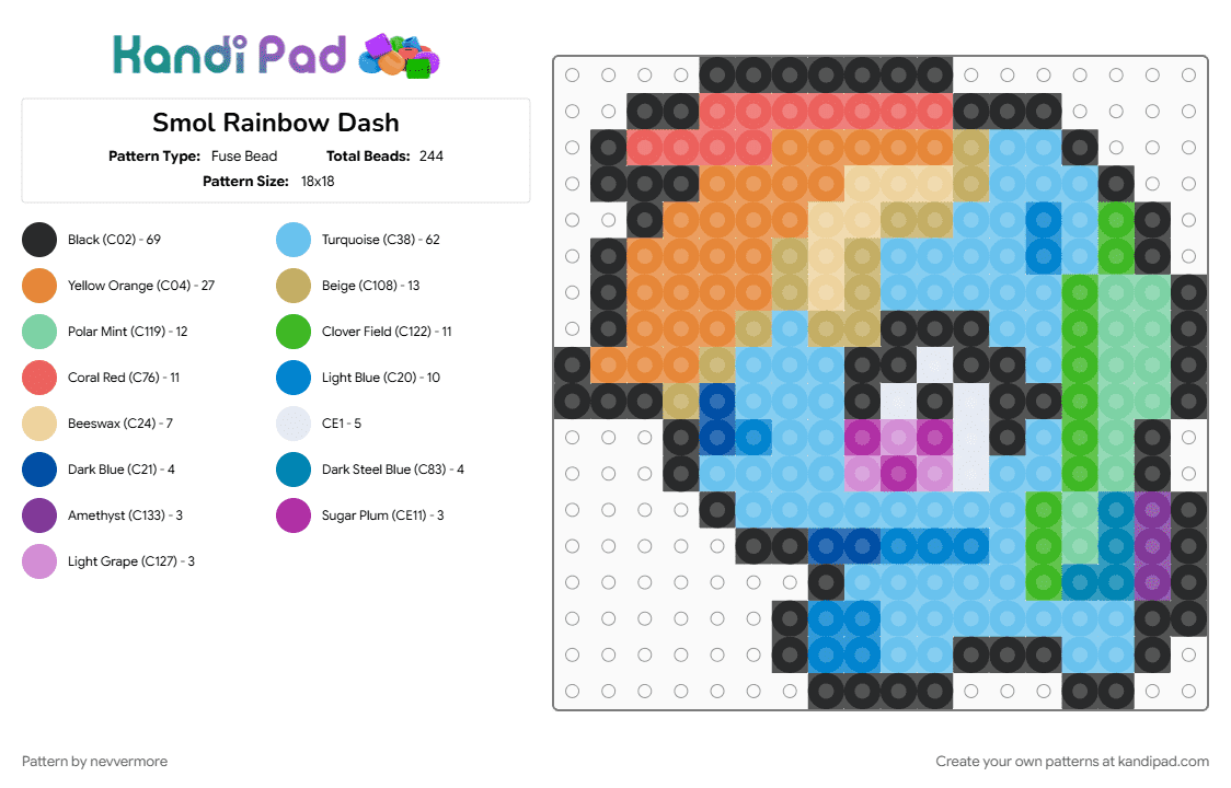 Smol Rainbow Dash - Fuse Bead Pattern by nevvermore on Kandi Pad - beige, light blue, mlp, my little pony, orange, rainbow dash