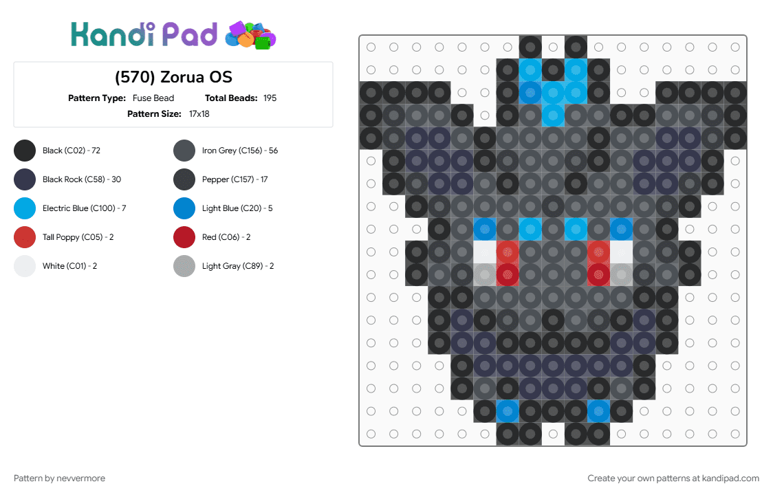 (570) Zorua OS - Fuse Bead Pattern by nevvermore on Kandi Pad - black, gen 5, pokemon, purple, unova, zorua