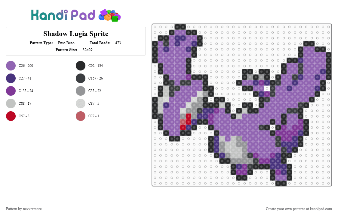 Shadow Lugia Sprite - Fuse Bead Pattern by nevvermore on Kandi Pad - pink,shadow lugia,lugia,sprite,pokemon
