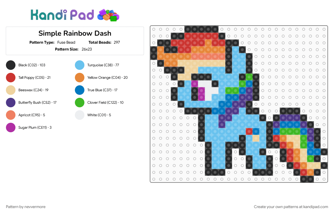 Simple Rainbow Dash - Fuse Bead Pattern by nevvermore on Kandi Pad - light blue, mlp, my little pony, orange, rainbow dash, red