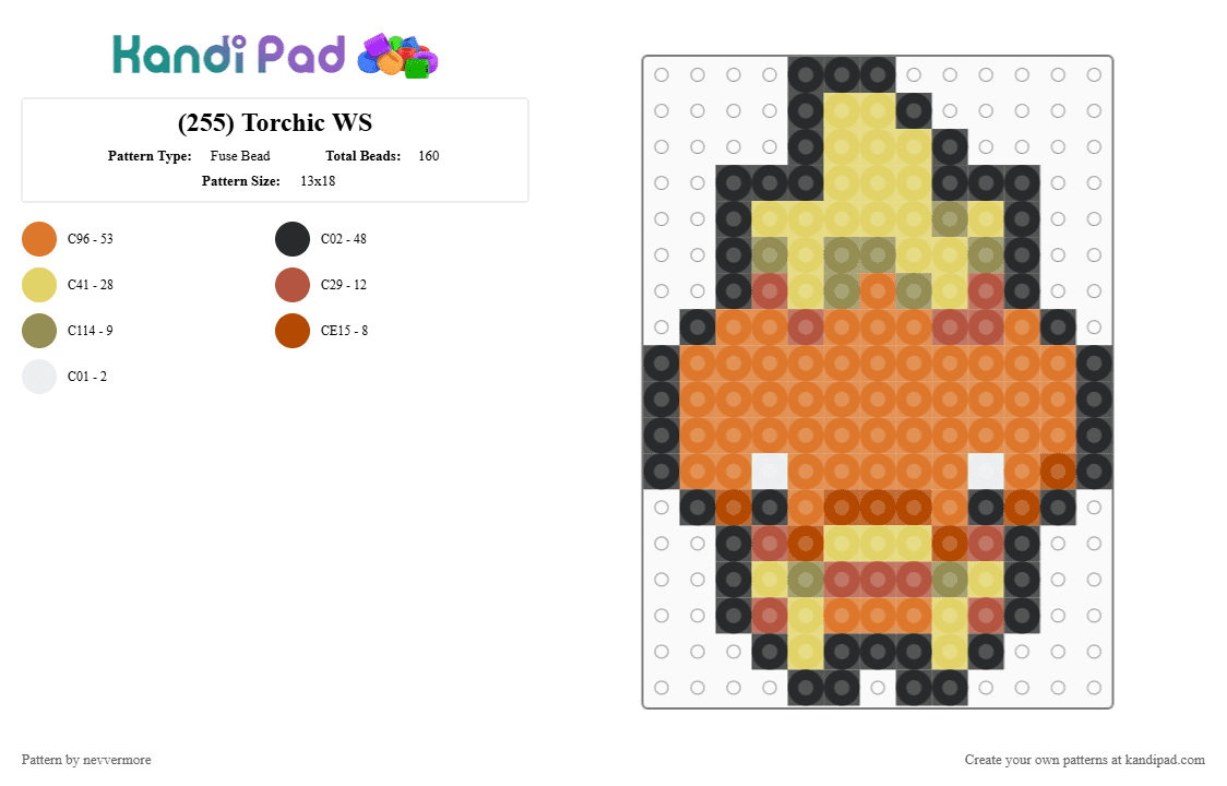 (255) Torchic WS - Fuse Bead Pattern by nevvermore on Kandi Pad - yellow,orange,torchic,pokemon,fire pokemon,starter pokemon,gen 3,hoenn