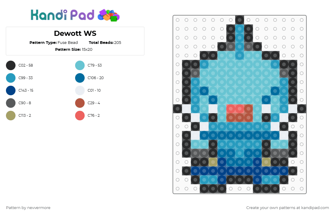 (502) Dewott WS - Fuse Bead Pattern by nevvermore on Kandi Pad - light blue,blue,water pokemon,dewott,starter pokemon,gen 5,unova,pokemon