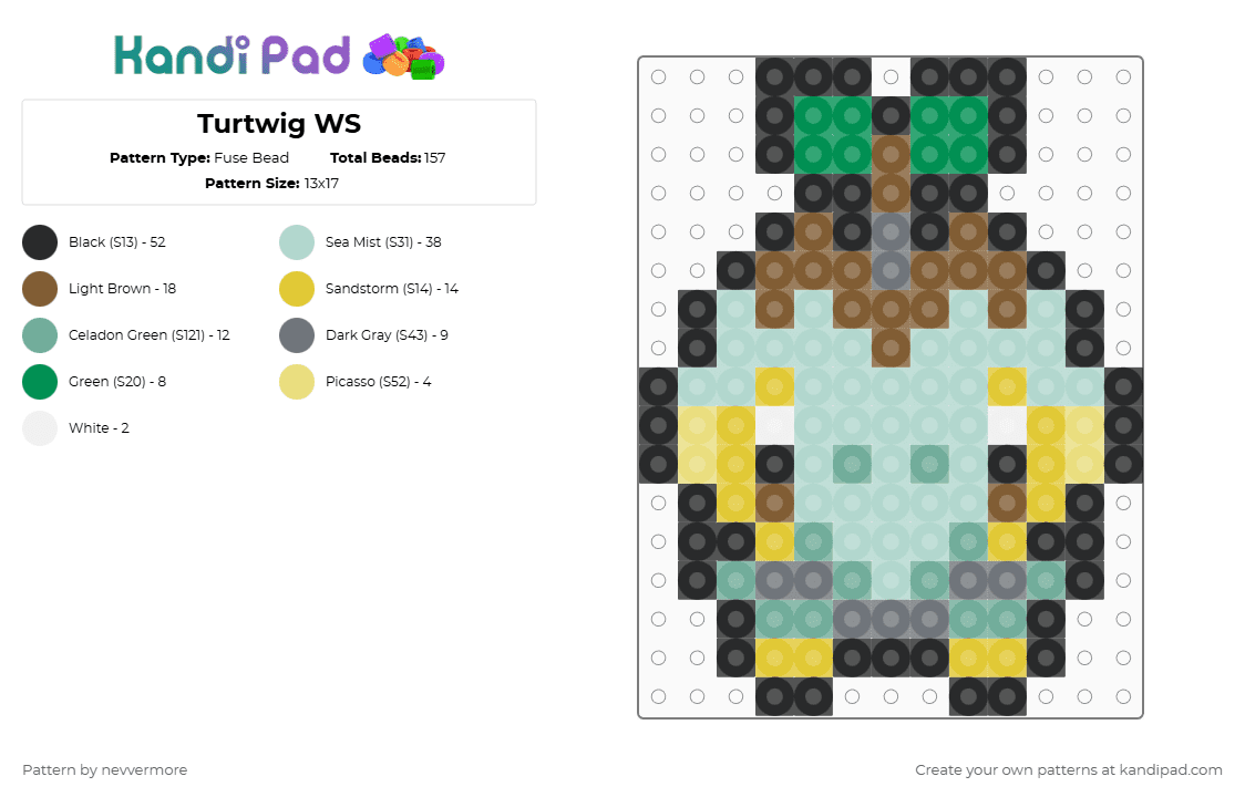 (405) Turtwig WS - Fuse Bead Pattern by nevvermore on Kandi Pad - tan,light blue,yellow,turtwig,starter pokemon,grass,pokemon,gen 4,sinnoh