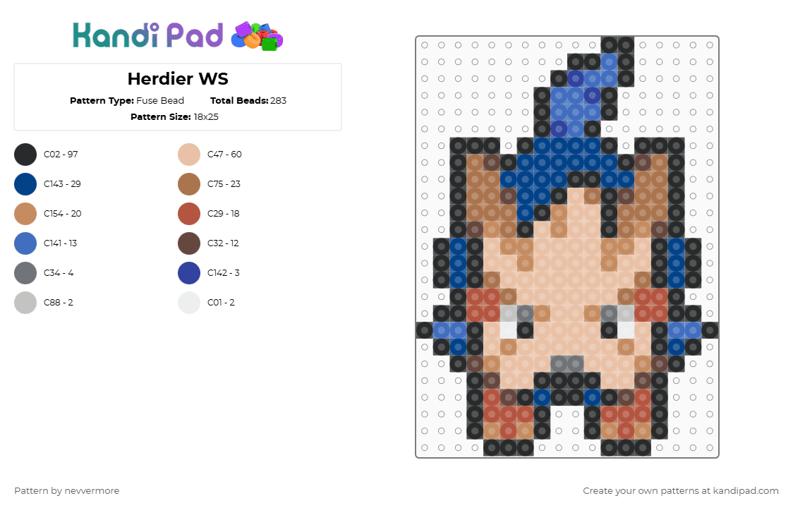 (507) Herdier WS - Fuse Bead Pattern by nevvermore on Kandi Pad - tan,blue,beige,normal pokemon,herdier,dog,gen 5,unova