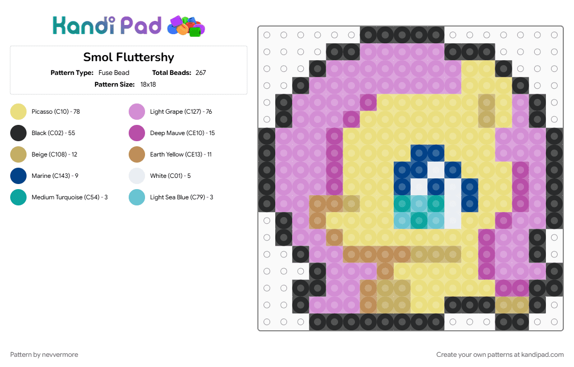 Smol Fluttershy - Fuse Bead Pattern by nevvermore on Kandi Pad - fluttershy, mlp, my little pony, pink, yellow