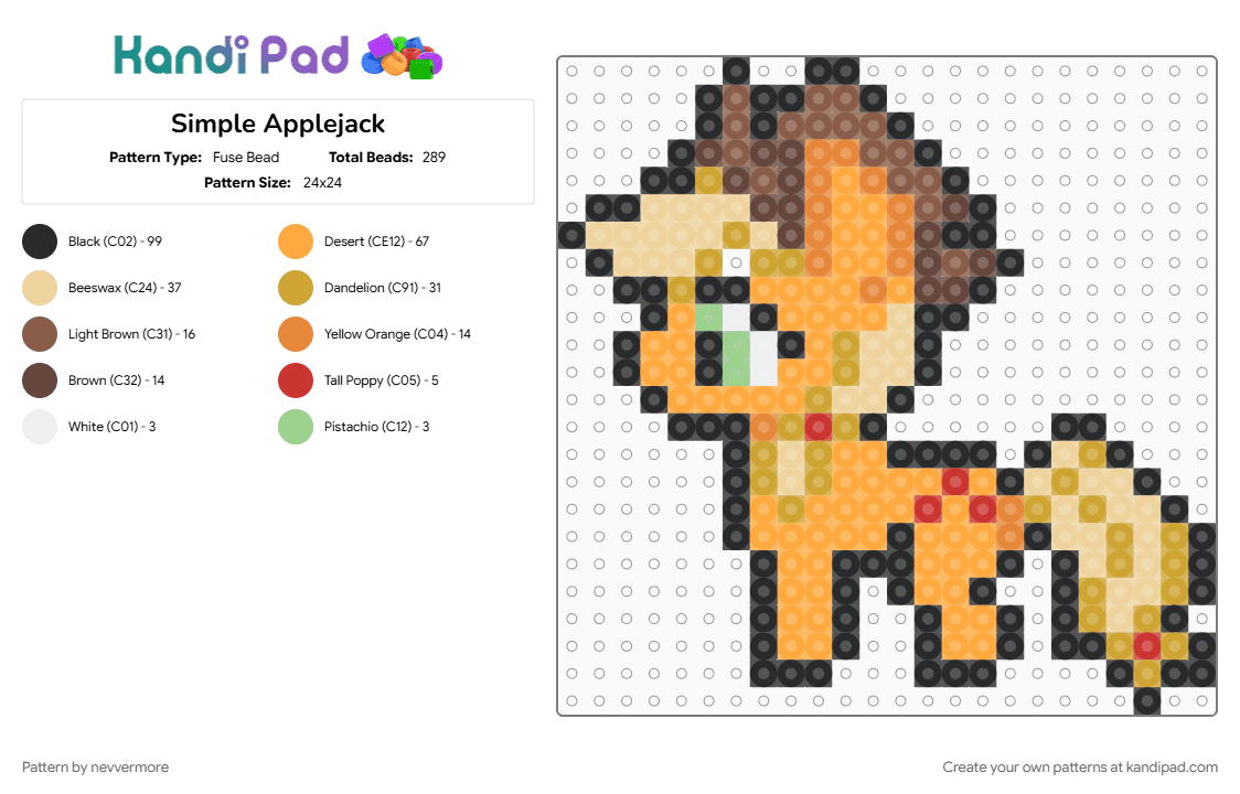 Simple Applejack - Fuse Bead Pattern by nevvermore on Kandi Pad - applejack, beige, mlp, my little pony, orange