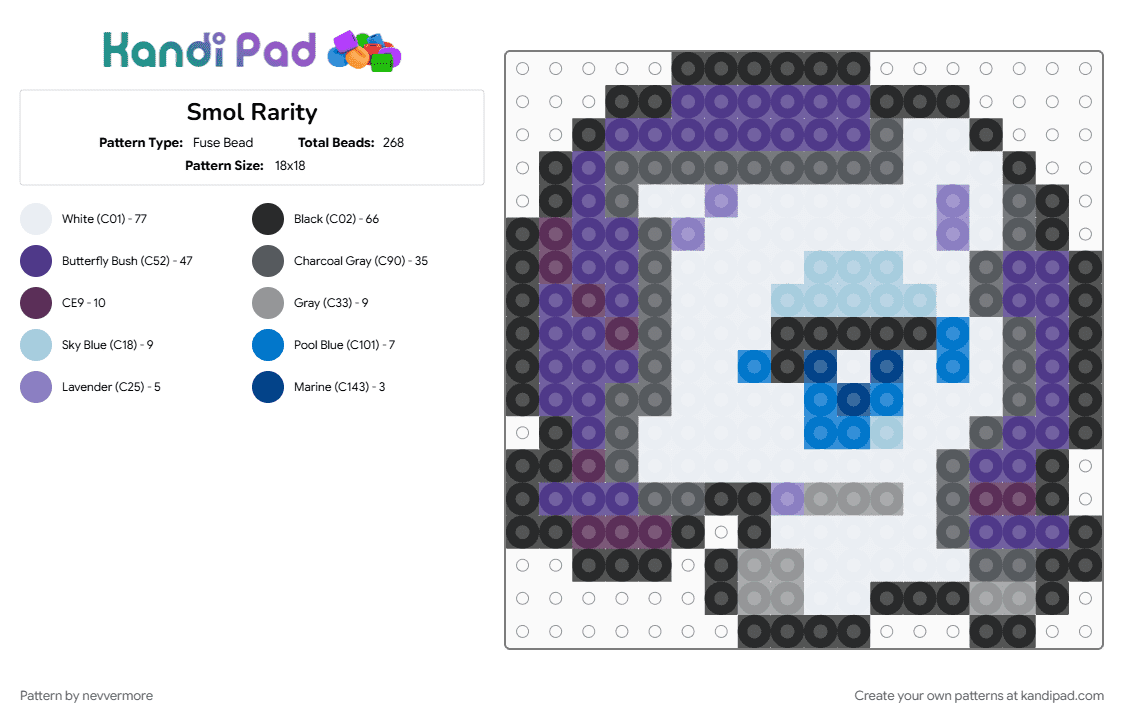 Smol Rarity - Fuse Bead Pattern by nevvermore on Kandi Pad - gray, mlp, my little pony, purple, rarity