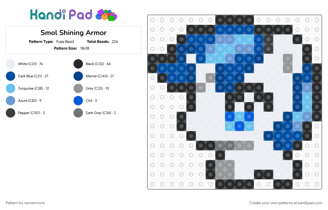 Smol Shining Armor - Fuse Bead Pattern by nevvermore on Kandi Pad - blue, mlp, my little pony, shining armor