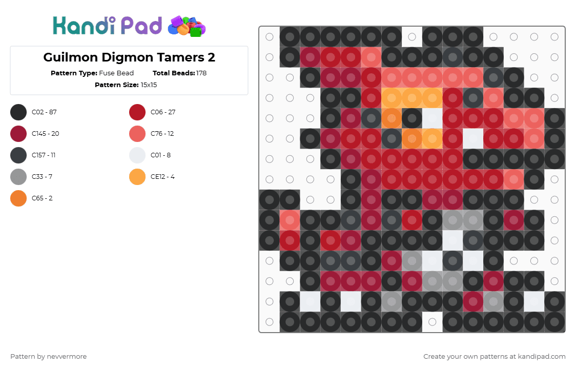 Gimmon Pattern Digmon Fuse Bead Patterns - Gallery - Kandi Pad | Kandi Patterns, Fuse ...