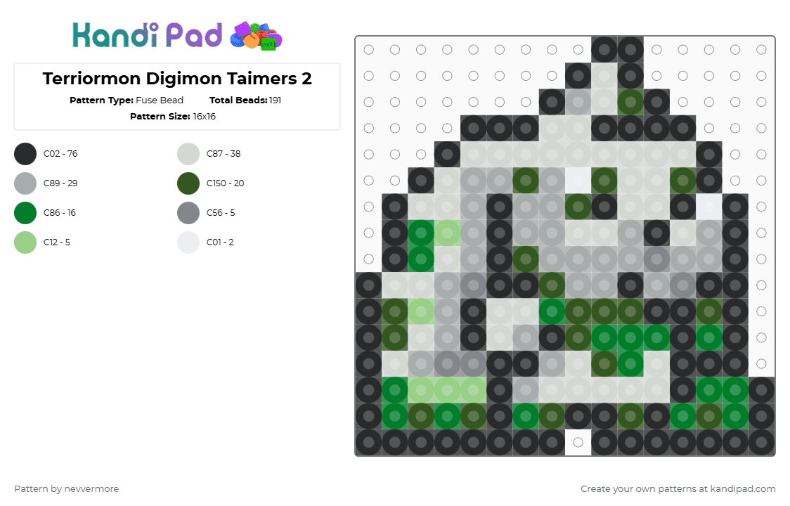 Terriormon Digimon Taimers 2 Icon - Fuse Bead Pattern by nevvermore on Kandi Pad - gold,gray