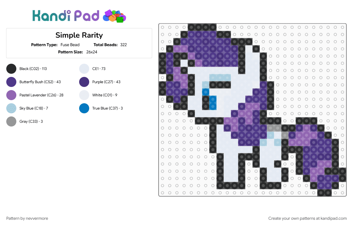 Simple Rarity - Fuse Bead Pattern by nevvermore on Kandi Pad - mlp, my little pony, pink, purple, rarity