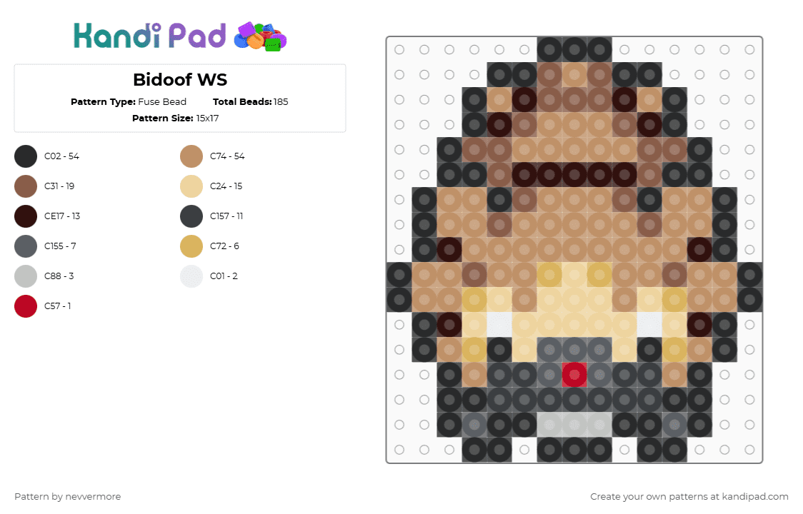 (399) Bidoof WS - Fuse Bead Pattern by nevvermore on Kandi Pad - tan,beige,bidoof,pokemon,normal pokemon,sinnoh,gen 4