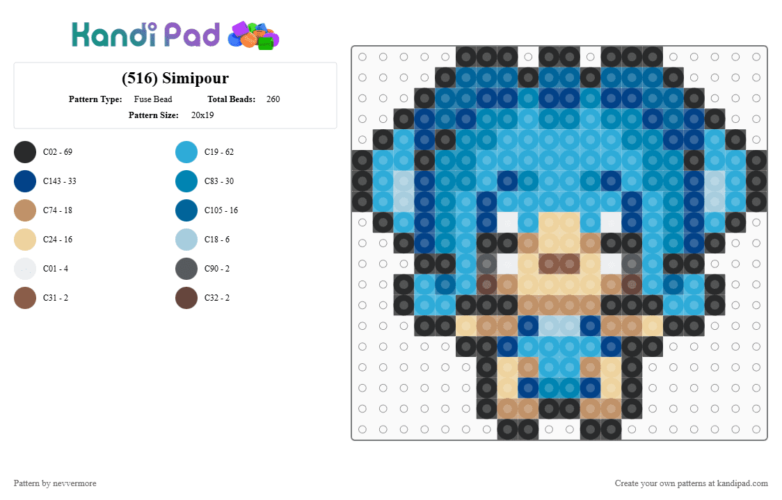 (516) Simipour - Fuse Bead Pattern by nevvermore on Kandi Pad - blue,light blue,simipour,pokemon,monkey,water pokemon,unova,gen 5