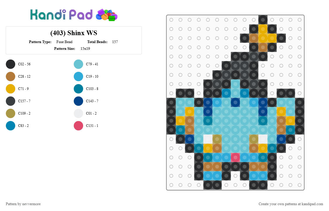 (403) Shinx WS - Fuse Bead Pattern by nevvermore on Kandi Pad - black,tan,light blue,shinx,pokemon,electric pokemon,sinnoh,gen 4