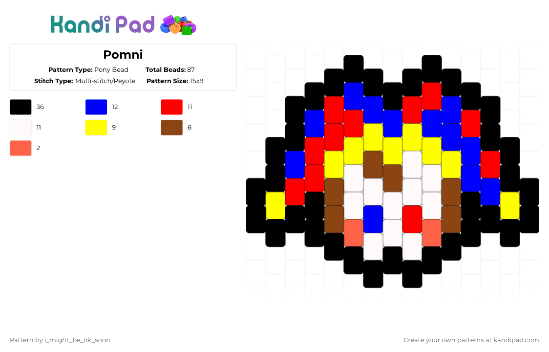Pomni - Pony Bead Pattern by i_might_be_ok_soon on Kandi Pad - red,the amazing digital circus,tadc,pomni