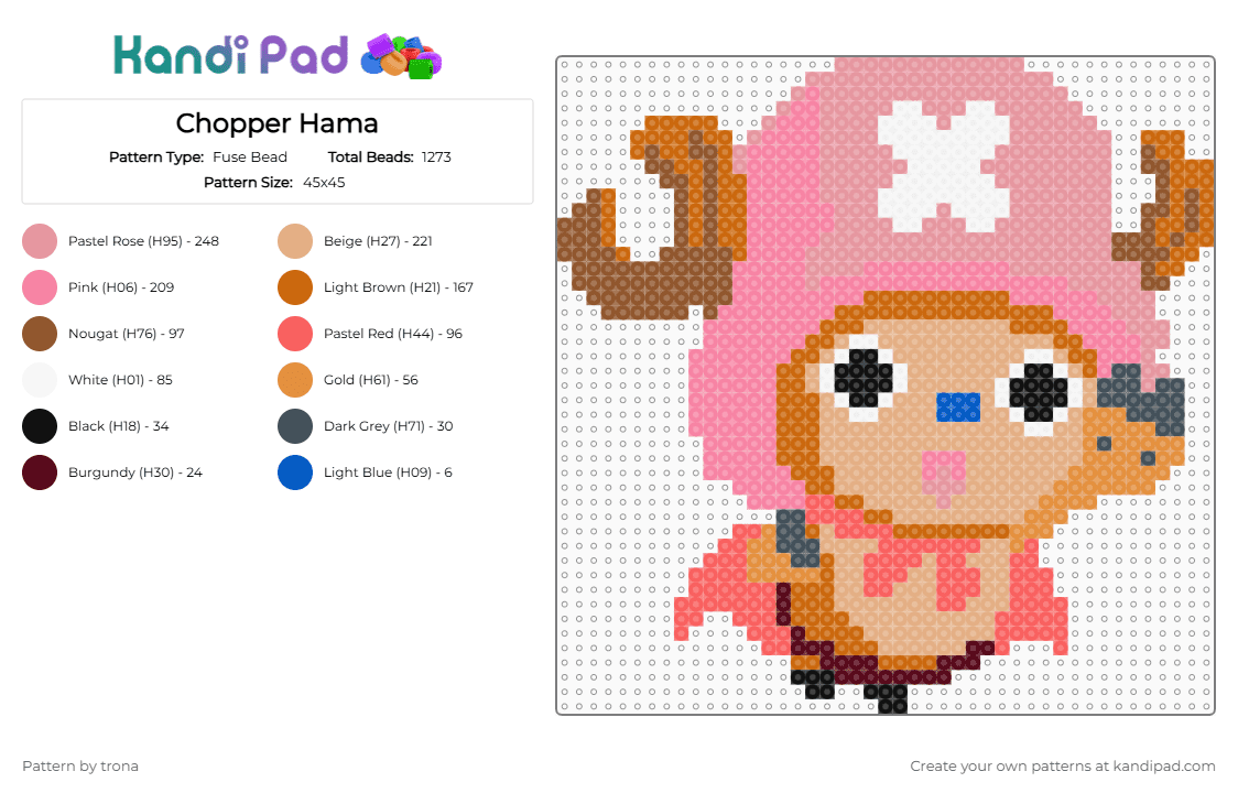 Chopper Hama - Fuse Bead Pattern by trona on Kandi Pad - beige,orange,pink,hama,onepiece,chopper,chopperman,anime