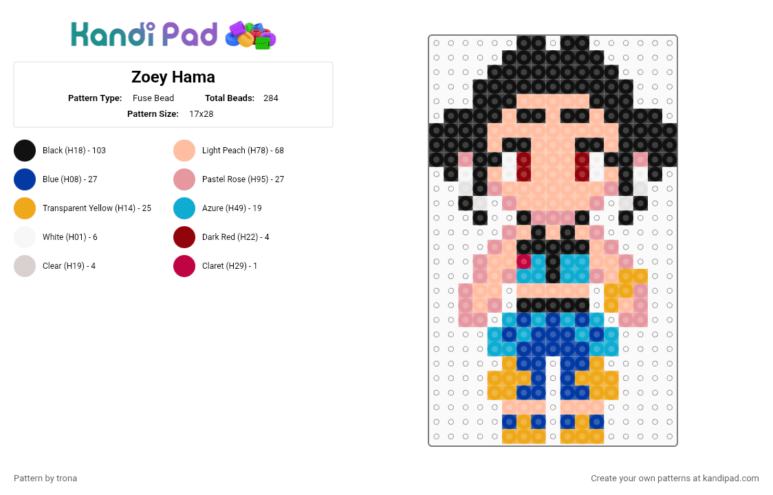 Zoey Hama - Fuse Bead Pattern by trona on Kandi Pad - beige,hama,zoey,huntrix