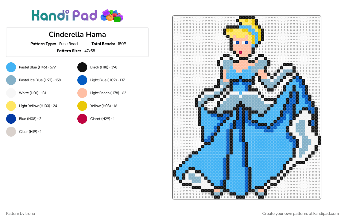 Cinderella Hama - Fuse Bead Pattern by trona on Kandi Pad - cinderella, disney, hama, light blue