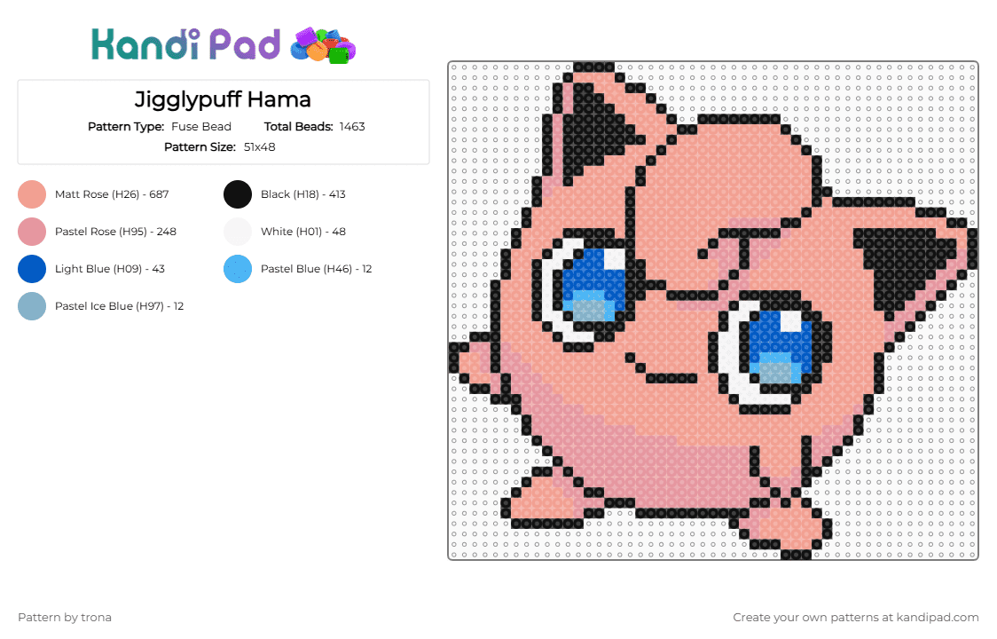 Jigglypuff Hama - Fuse Bead Pattern by trona on Kandi Pad - beige,hama,jigglypuff,pokemon