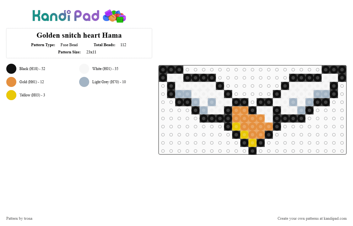 Golden snitch heart Hama - Fuse Bead Pattern by trona on Kandi Pad - white,pink,orange,harry potter,golden snitch,heart,hama
