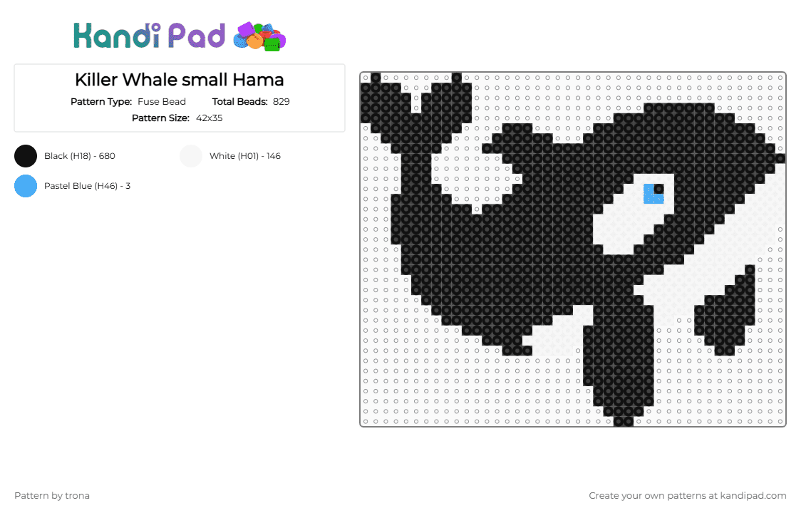 Killer Whale small Hama - Fuse Bead Pattern by trona on Kandi Pad - black,white,hama,killer whale,orc