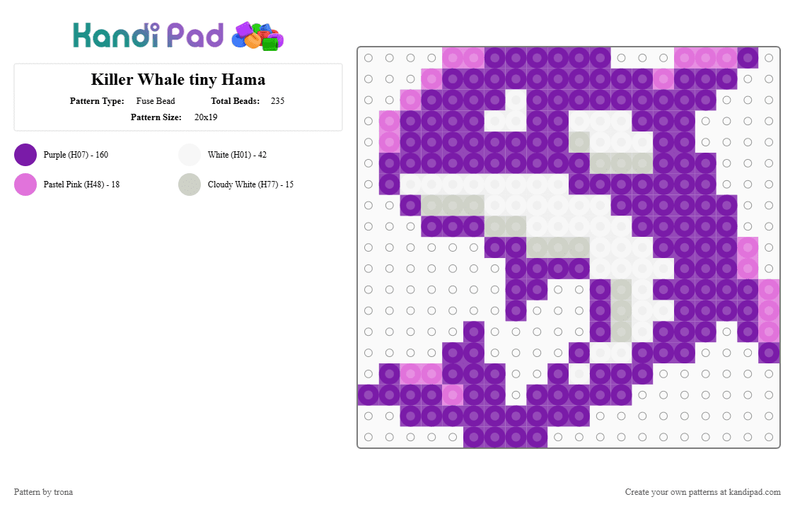 Killer Whale tiny Hama - Fuse Bead Pattern by trona on Kandi Pad - purple,hama,killer whale,tiny