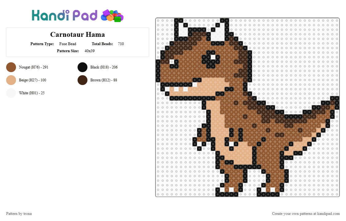 Carnotaur Hama - Fuse Bead Pattern by trona on Kandi Pad - carnotaur, dinosaur, hama, tan