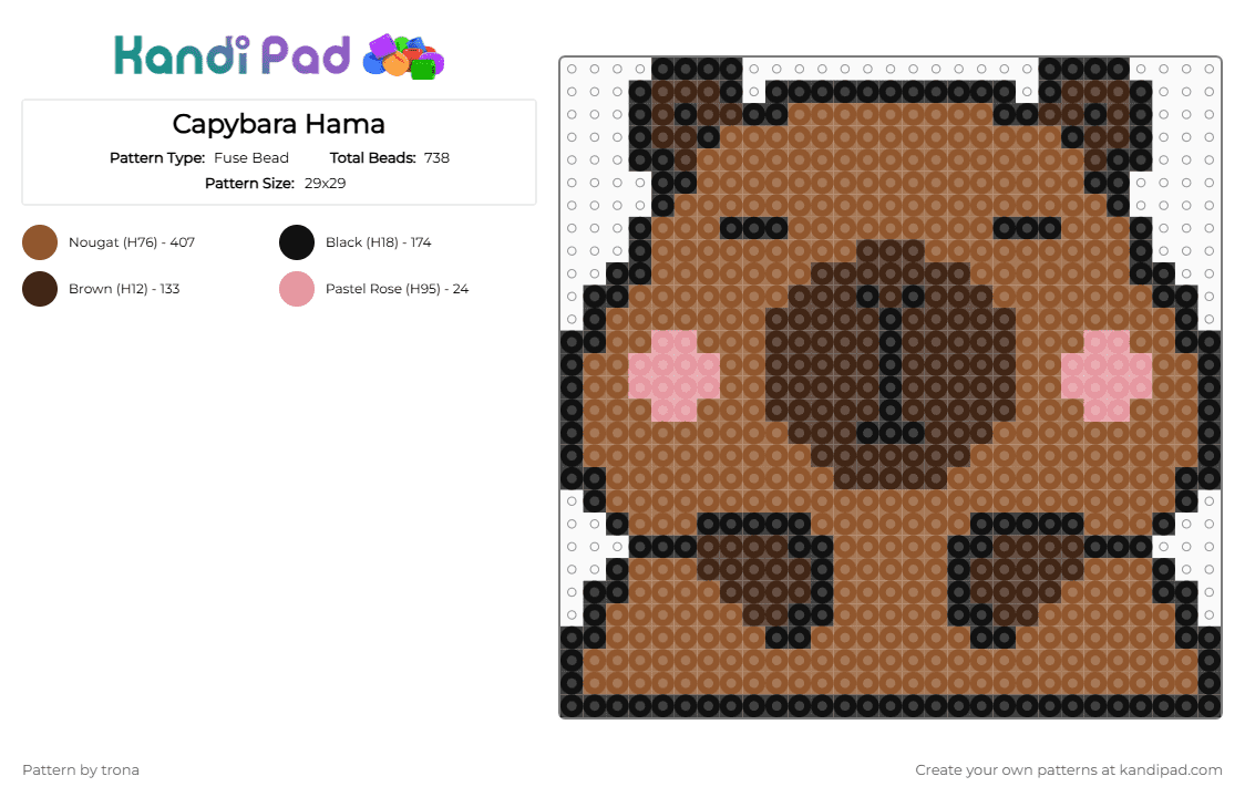 Capybara Hama - Fuse Bead Pattern by trona on Kandi Pad - animal, capybara, hama, tan
