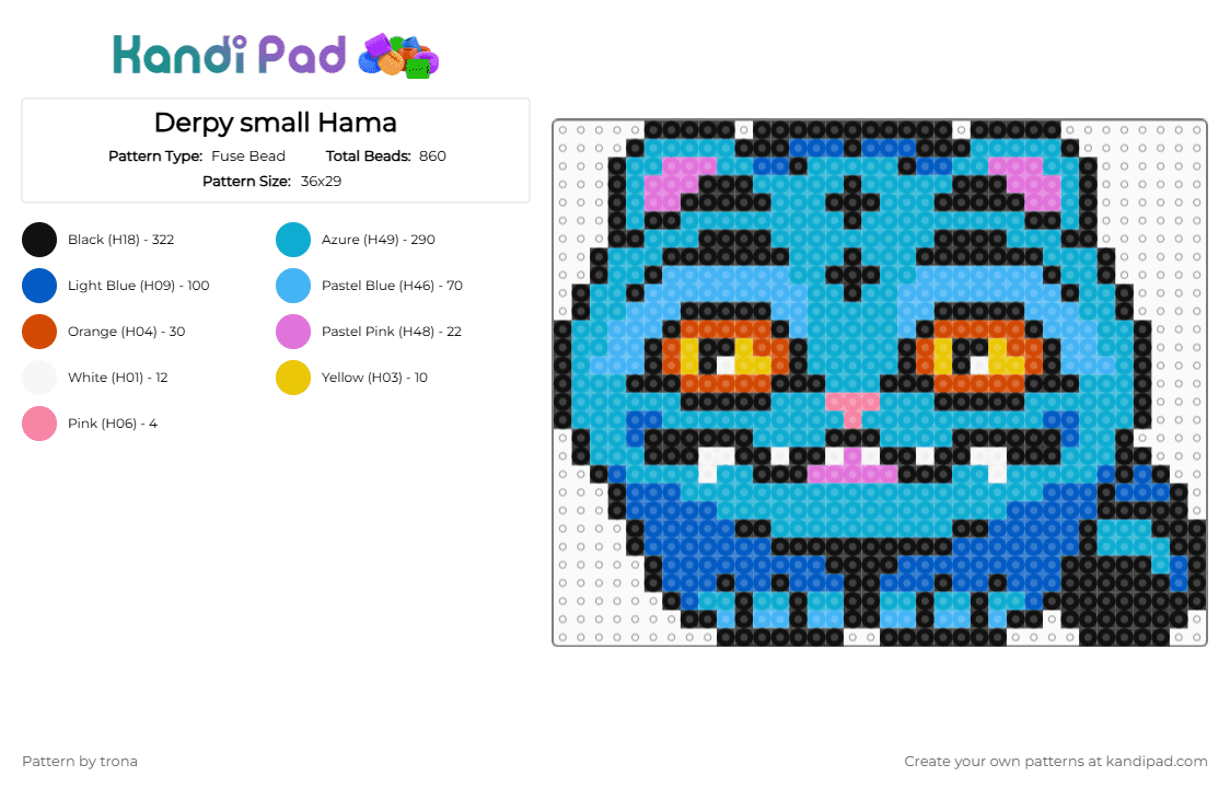 Derpy small Hama - Fuse Bead Pattern by trona on Kandi Pad - light blue,blue,hama,kpop,derpy,tiger,huntrix