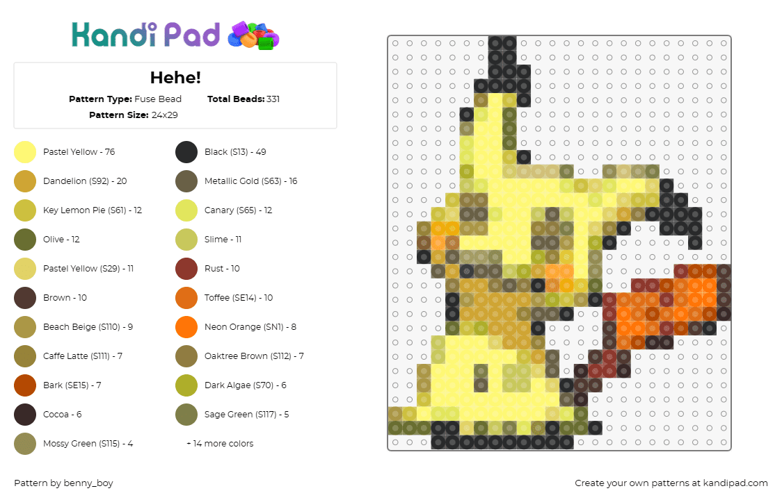 Hehe! - Fuse Bead Pattern by benny_boy on Kandi Pad - mimikyu,pokemon,playful,disguise,fantastical,creatures,discovery,yellow