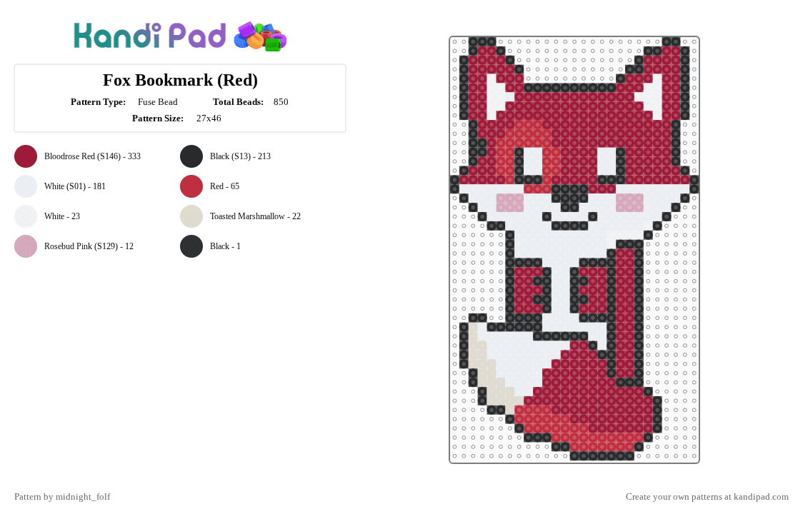 Fox Bookmark (Red) - Fuse Bead Pattern by midnight_folf on Kandi Pad - red,fox,bookmark,cute